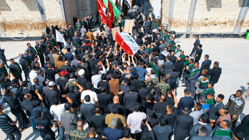 مراسيم استقبال وتشييع الشهيد احمد حامد بعد أن أوصى بوصيته بأن يوصلوا بجنازته للسيدة الشريفة بنت الإمام الحسن المجتبى