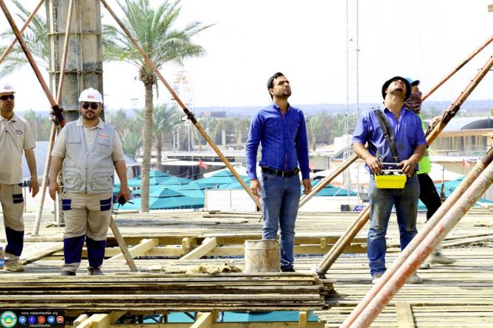 تستمر شركة وهج الرعد العراقيه بأعمالها بصب الأعمدة الرفعة الأخيرة لأعمدة الحرم المطهر/ المقطع (A ) ،