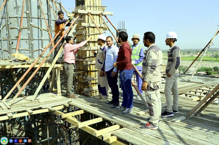 تستمر شركة وهج الرعد العراقيه بأعمالها بصب الأعمدة الرفعة الأخيرة لأعمدة الحرم المطهر/ المقطع (A ) ،
