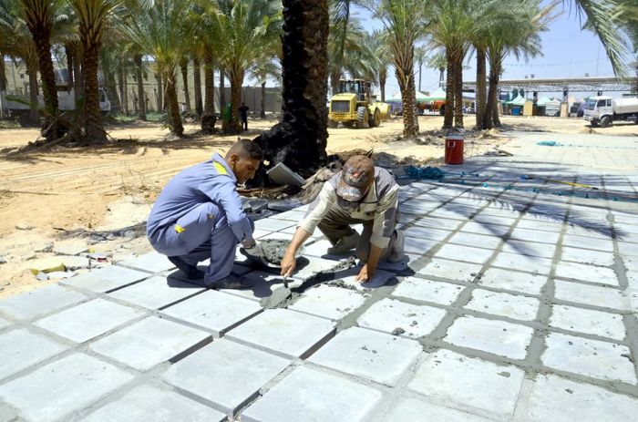 تواصل الشعبة الهندسية والصيانة والزراعة في أعمالها ضمن مشروع الإعمار والتوسعة