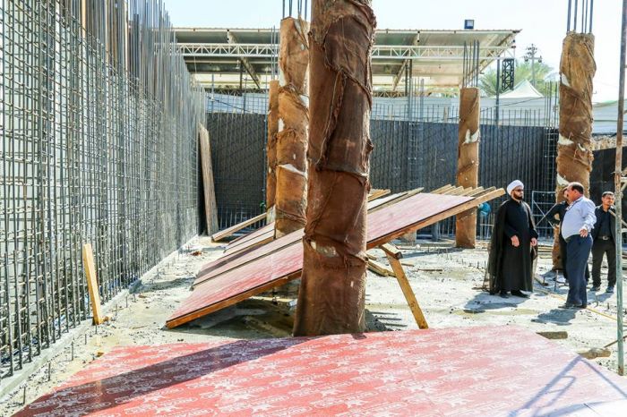 تم بحمد الله تبارك وتعالى تسليح جدران وأعمدة السرداب الجديد