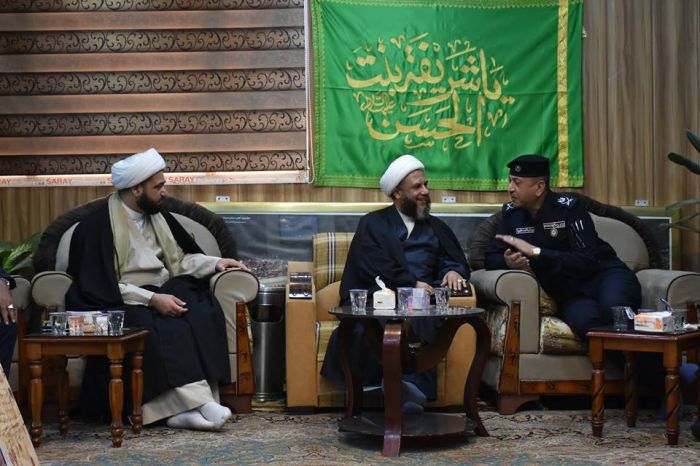 سماحة الشيخ رؤوف الفتلاوي (دام عزه) يستقبل رئيس اللجنة العليا للحشد الشعبي ونائب الأمين العام للمزارات الشيعية الشريفة وقائد شرطة بابل.