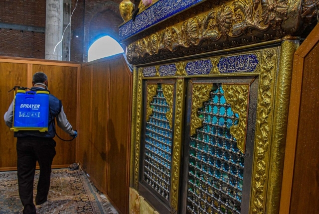 اجراءات احترازية اتبعتها امانة مزار الشريفة بنت الحسن (ع) حيث تم تعفير وتطهير المرقد الطاهر