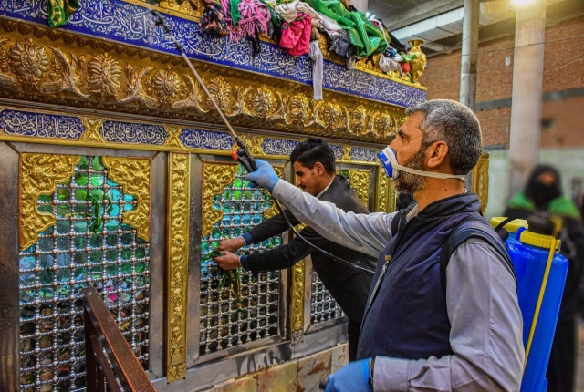 اجراءات احترازية اتبعتها امانة مزار الشريفة بنت الحسن (ع) حيث تم تعفير وتطهير المرقد الطاهر