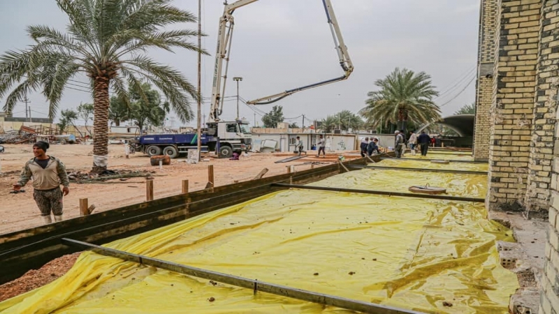 تستمر الكوادر الهندسية بتهيئة الصحن من الجهة الشرقية والغربية والشمالية