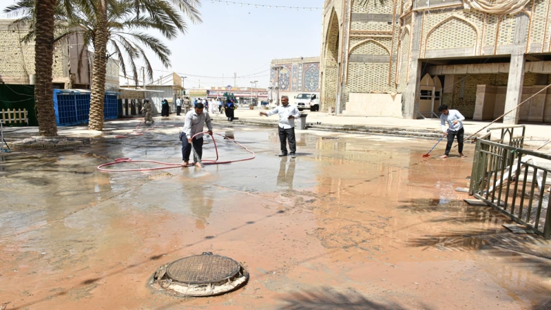أعمال غسل وتنظيف الساحات والفضاءات الخارجية والاشجار