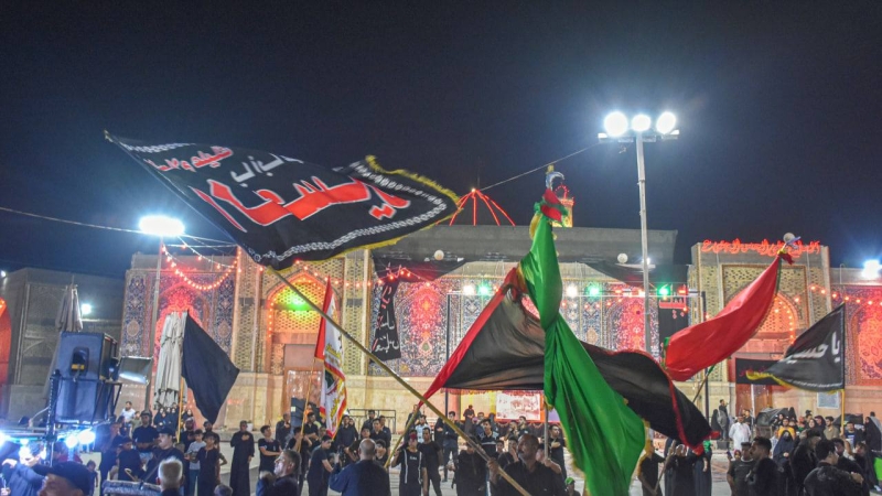 استمرار توافد المواكب المعزية لمرقد شهيدة الركب الحسيني العلوية الشريفة بنت الامام الحسن المجتبى