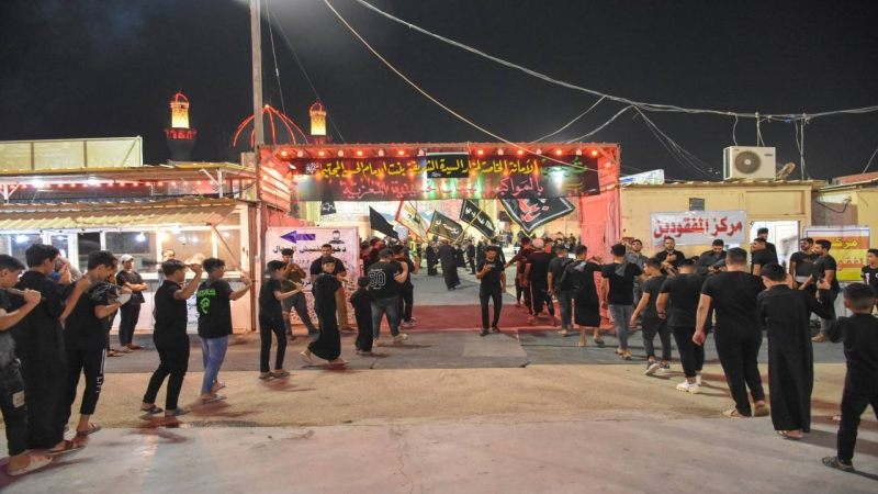 استمرار توافد المواكب المعزية لمرقد شهيدة الركب الحسيني العلوية الشريفة بنت الامام الحسن المجتبى
