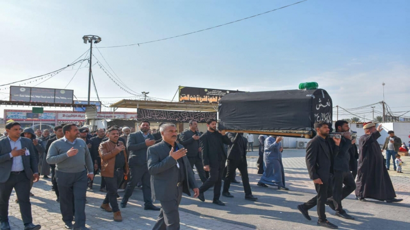 الأمانة الخاصة لمرقد الشريفة بنت الحسن (ع)تقيم مراسيم التشييع الرمزي لنعش الامام الهادي (ع)
