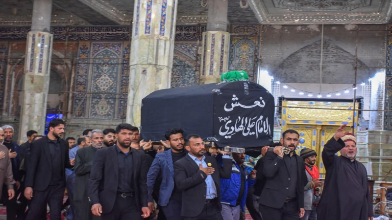 الأمانة الخاصة لمرقد الشريفة بنت الحسن (ع)تقيم مراسيم التشييع الرمزي لنعش الامام الهادي (ع)
